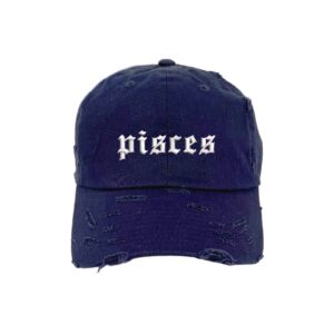 DSY Lifestyle Pisces Lowercase Vintage Distressed Baseball Cap - Unisex Embroidered Distressed Baseball Hat (OLIVE)