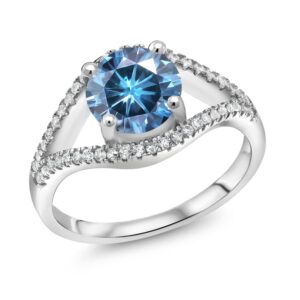 Gem Stone King 925 Sterling Silver Round Persian Blue Moissanite Engagement Ring For Women (2.40 Cttw, Available In Size 5, 6, 7, 8, 9)