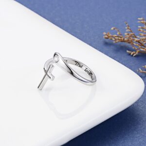 APOTIE True Love Waits Cross Ring - Sterling Silver Christian Heart Adjustable Rings Jewelry Gift for Women