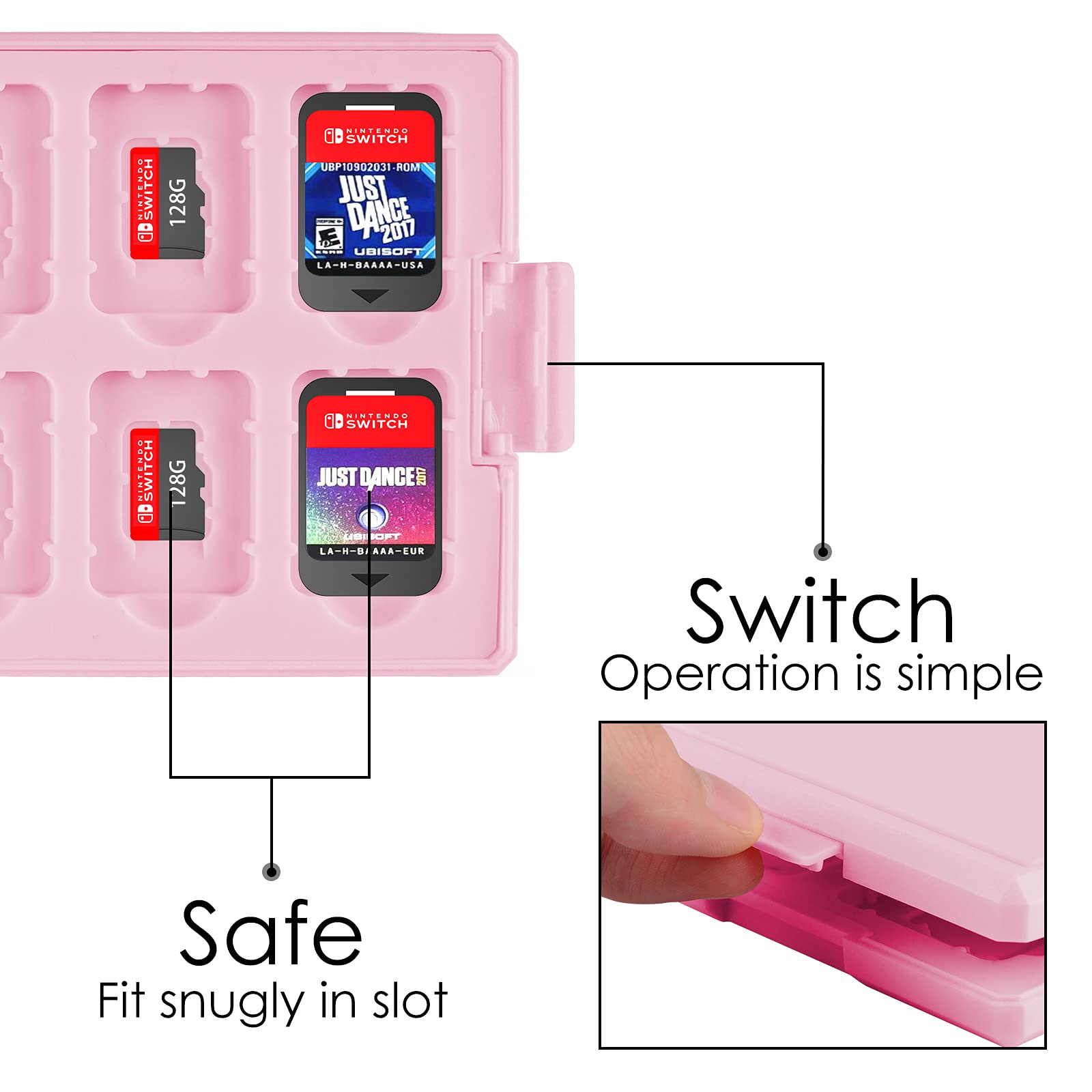 Linkidea Game Card Case Compatible with Nintendo Switch NX /NS, Hard Shell Protective Storage Carrying Box with 12 Card Slots and 12 Micro SD Card Holders (Pink)