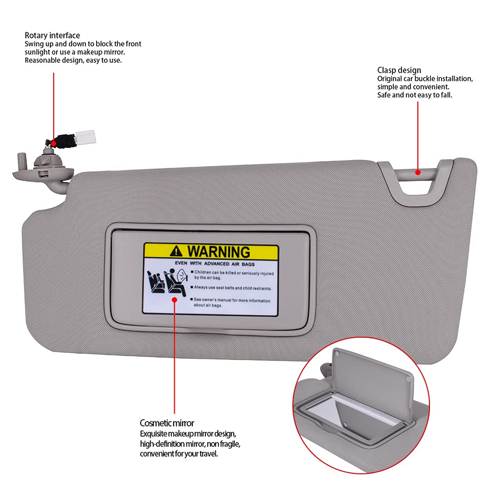 Sun Visor Compatible with Honda Accord 2008-2010 Replaces 83280-TA5-A71ZA 83280-TA5-A51ZA Left Driver Side Gray