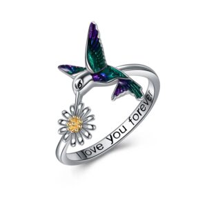 poplyke hummingbird rings gifts for women 925 sterling silver bird daisy flower ring for girls friend （7）