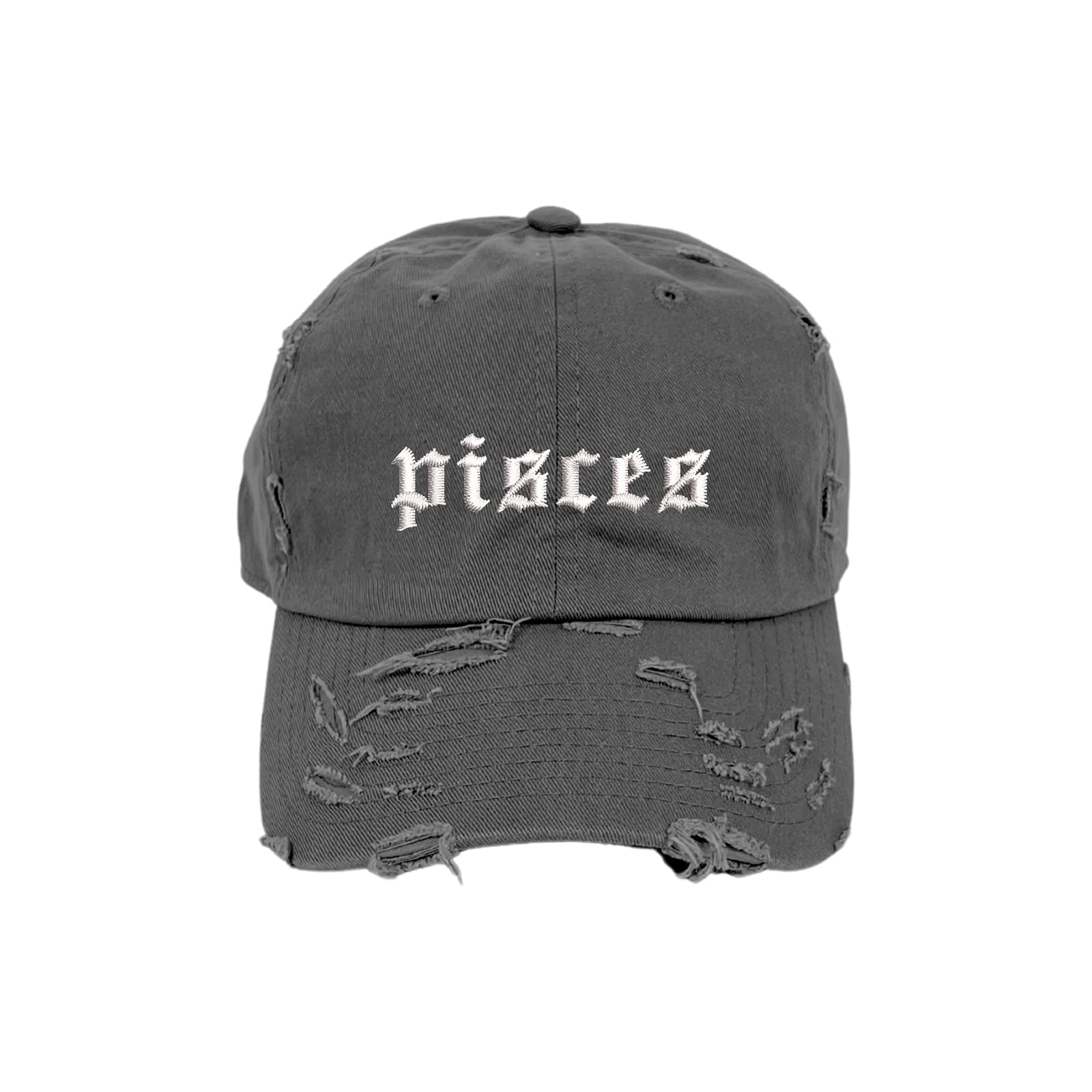 DSY Lifestyle Pisces Lowercase Vintage Distressed Baseball Cap - Unisex Embroidered Distressed Baseball Hat (OLIVE)