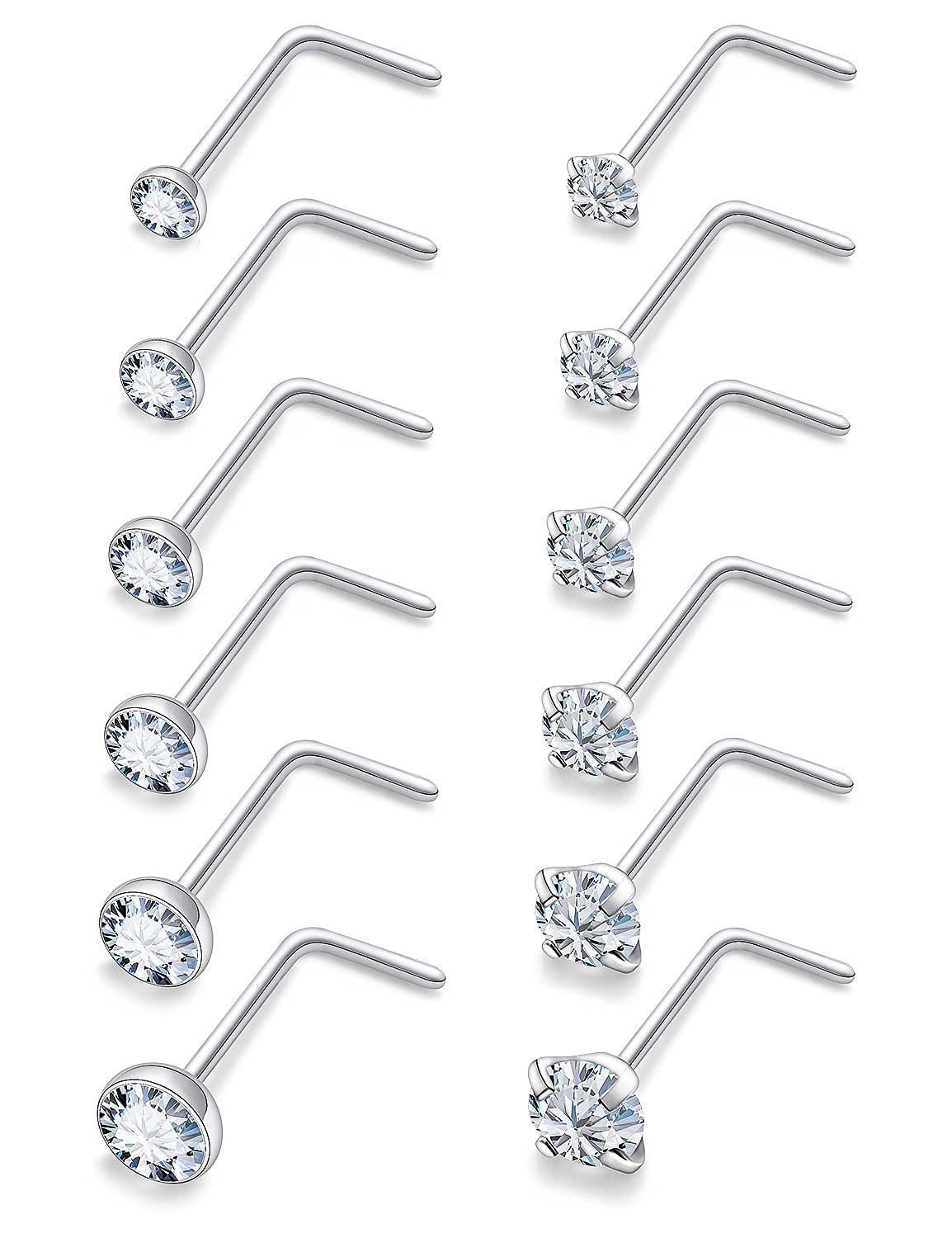 Uzgtvy 20G Nose Rings Studs for Women 316l Stainless Surgical Steel Silver L Shaped Bend Hypoerallgenic Diamond Nose Nostril Ring Body Piercing Jewelry for Women Men 1.5mm 2mm 2.5mm 3mm 3.5mm 4mm