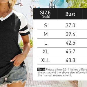 Womens V Neck Summer T-Shirts Casual Short Sleeve Tops Loose Fit Shirts Blouse Black