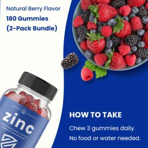 Zinc Gummies | 4-in-1 Zinc Gummies Adult | Zinc Chewable 50mg | Chewable Zinc Supplement Gummies with Vitamin D3 2000 IU, Elderberry & Echinacea | Immune, Heart & Brain Support | 180 Count (2 Pack)