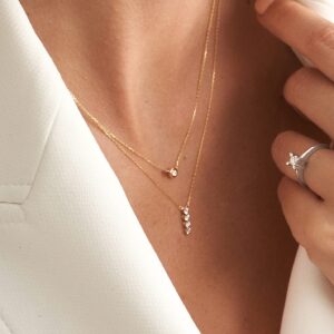 Diamond Solitaire Necklace | 14k Yellow Gold Necklaces for Women | 14k Solid Gold Bezel Set Pendant Necklace | Dainty Round Cut Diamond Jewelry | Gifts for Christmas, 18"