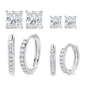 18K White Gold Plated Cubic Zirconia Tiny Huggie Hoop Earrings Pack for women men 4 Pairs