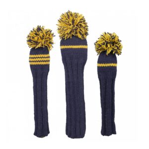 sunfish knit wool golf headcover set driver fairway hybrid navy and yellow