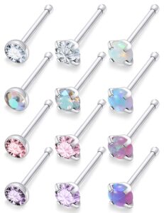 uzgtvy 20g nose ring stud piercing jewelry for women 316l stainless surgical steel silver opal straight hypoallergenic sensitive nose nostril ring pin bone bar stud body piercing jewelry men 2mm 7mm