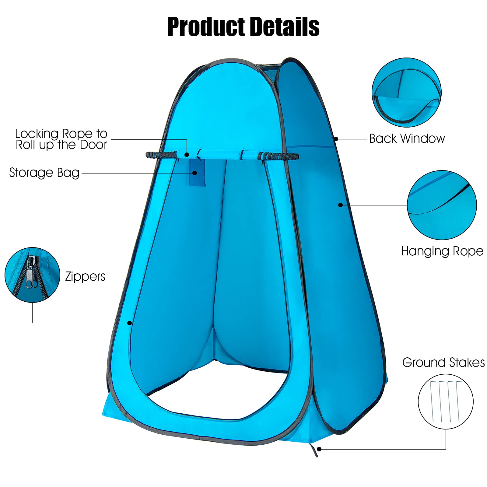 Giantex Pop-up Privacy Tent, Shower Tent Portable Changing Room w/Carry Bag, Camping Toilet Bathroom, Privacy Shelter for Camping & Beach, Outdoor Dressing Room Sports Tent, Extra Large (Blue)