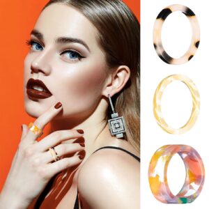 Hicarer 15 Pieces Resin Rings Colorful Acrylic Rings for Women Open Adjustable Thick and Thin Round Rings Set Vintage Tortoise Marble Transparent Rings Stackable Band Rings