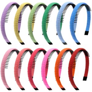 duufin 12 pieces teeth comb headband non-slip hair headband with teeth colorful teeth headbands for women girls, candy color