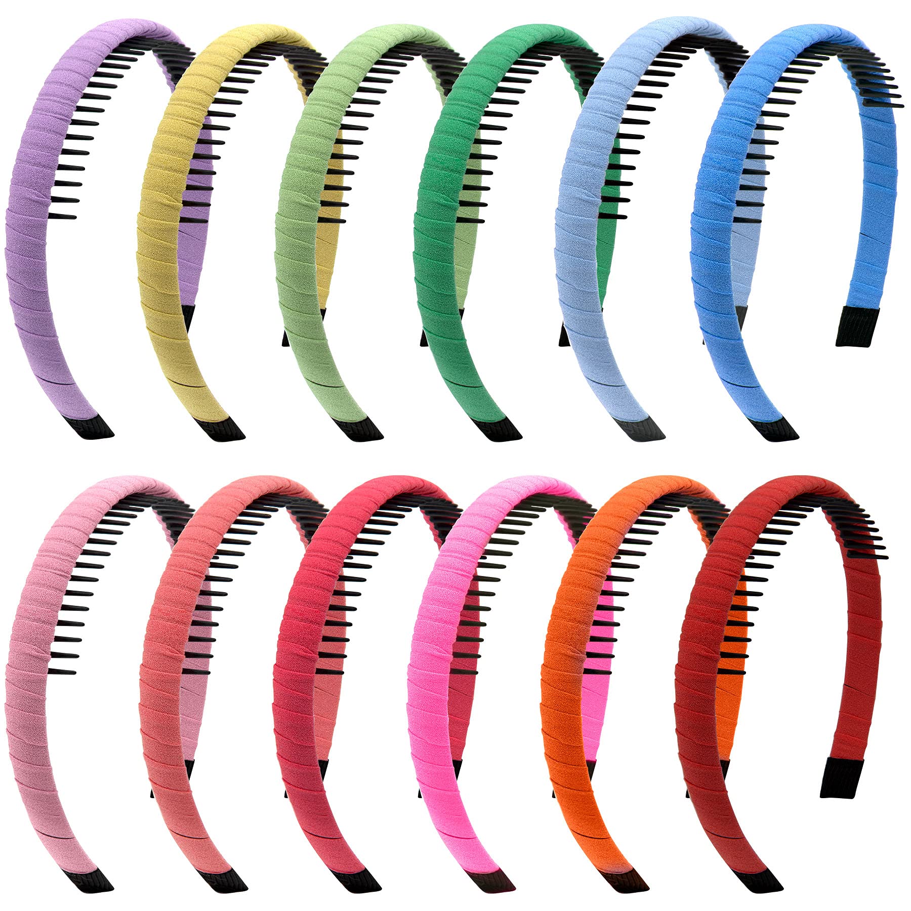 Duufin 12 Pieces Teeth Comb Headband Non-slip Hair Headband with Teeth Colorful Teeth Headbands for Women Girls, Candy Color