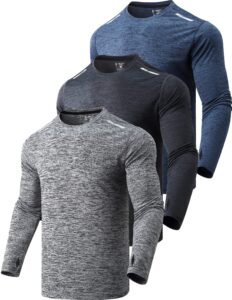 3 pack: men's long sleeve t shirts, dry fit uv sun protection outdoor hiking athletic active tops with thumb holes (set 1, medium)