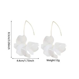 Summer Rose Boho Resin Petal Drop Earrings for Women Flower Earrings Flower Hoop Drop Earrings Acrylic Dangle Earrings (Boho Acrylic Rose Petal Drop Earrings-White)