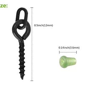 Drchoer 50pcs Bait Screws with Oval Link Loop Swivels & 50pcs Hook Stops Rubber Shank Beads for Carp Fishing Terminal Rig Tackle Set (Green Stops + Oval Screws)