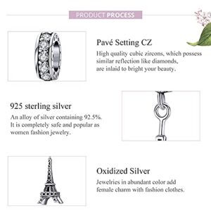 Manhe Charms Landmark Series Charm Sterling Silver Travel Charms Dangle for Pandora Bracelet (Paris Eiffel Tower Charms Pendant)