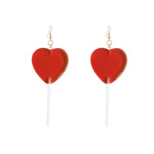 food sweet cute clear transparent heart candy resin lollipop earrings resin candy earrings costume trendy style women jewelry (heart candy resin lollipop earrings-red)