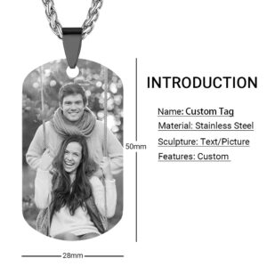 AIPNIS Personalized Custom Photo Picture Text Engraved Stainless Steel Dog Tags Necklace Message Pendant Customized Birthday Gift,Father's Day Gift