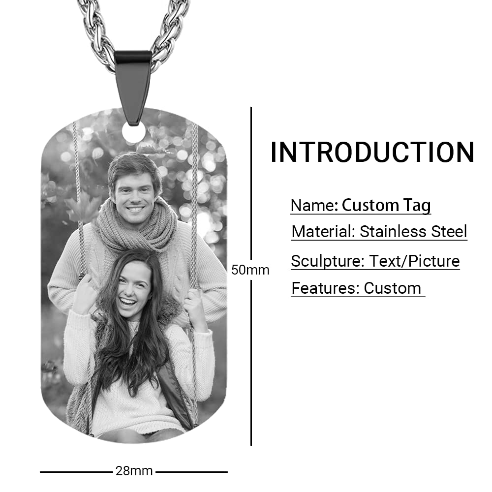 AIPNIS Personalized Custom Photo Picture Text Engraved Stainless Steel Dog Tags Necklace Message Pendant Customized Birthday Gift,Father's Day Gift