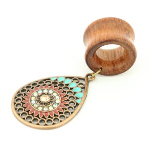 Balala 0G 8mm Bohemian Teardrop Wood Dangle Ear Gauges Piercing Flesh Tunnels Plugs Statement Earrings, Brown, BA161-8