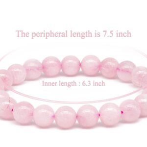 DAZCOLO Handmade Gem Bracelet 7.5" Stretch Gemstone 8mm Round Beads Crystals Quartz Unisex (Rose Quartz)