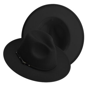 wide brim fedora hats for women and men classic felt panama hat men's two tone dress hat with belt buckle black