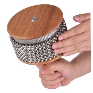 Froiny 1pc Wooden Cabasa Percussion Metal Beaded Chain & Cylinder Pop Hand Shaker Percussion Instrument