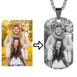 AIPNIS Personalized Custom Photo Picture Text Engraved Stainless Steel Dog Tags Necklace Message Pendant Customized Birthday Gift,Father's Day Gift