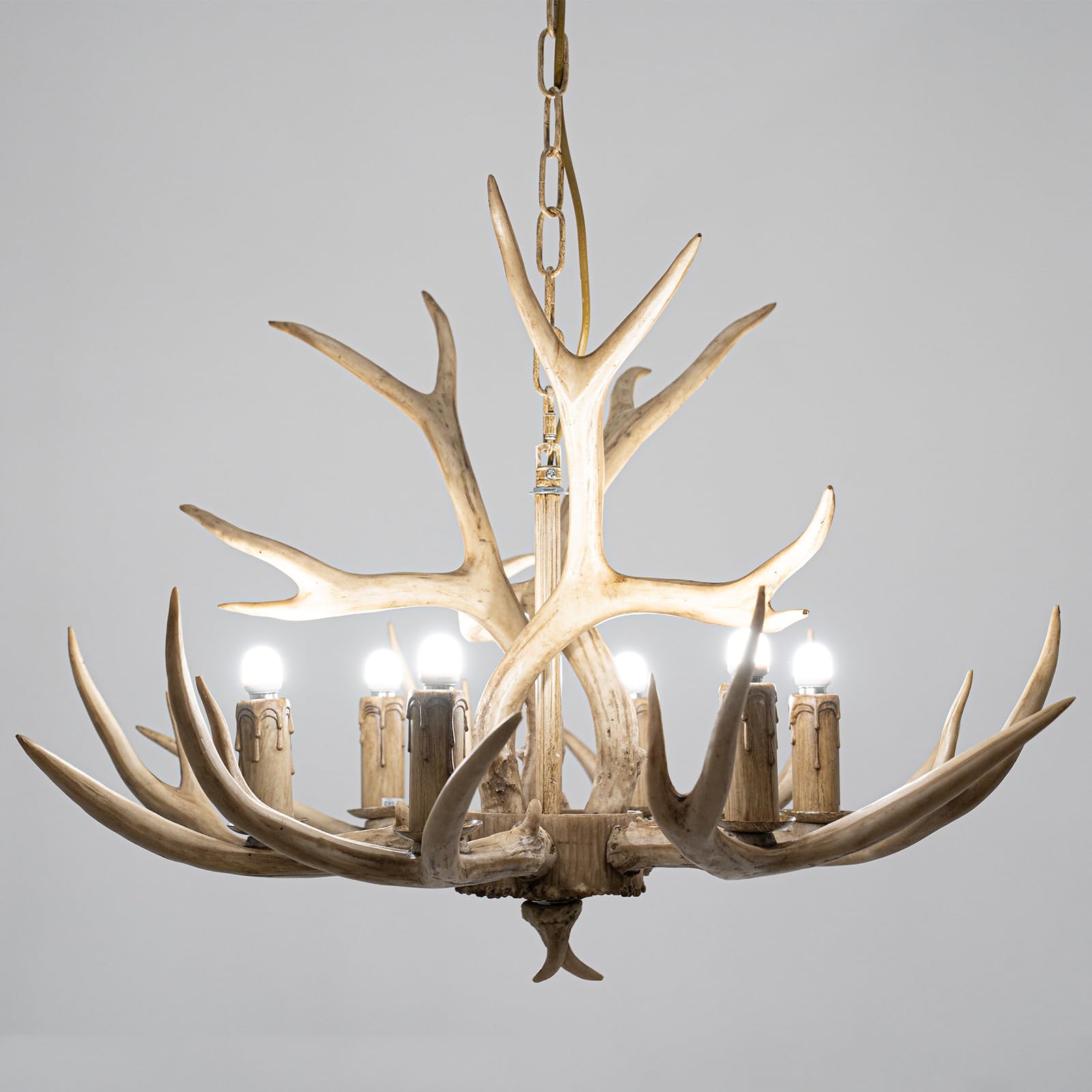 Gdrasuya10 Retro Resin Antler Chandelier, Vintage Antler Chandelier Deer Horn Pendent Light Fixture for Living Room Dining Room Bedroom Christmas,without Bulb (A)