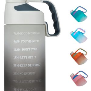 EAILGORL Water Bottles with Motivational Time Marker & Straw Leakproof BPA Free Reusble Flip Top Water Bottle for Sports and Fitness Enthusiasts (A3-White/Gray Gradient)