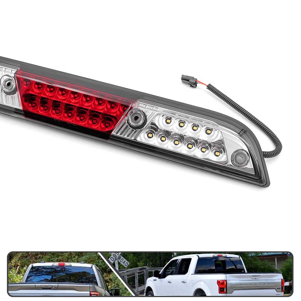 Clear Lens Red/white LED 3rd Third Brake Light for 2017-2021 Ford F-250 F-350 F-450 Super Duty with Strobe Feature Cargo/reverse lamp OEM High Mount Brake Lamp