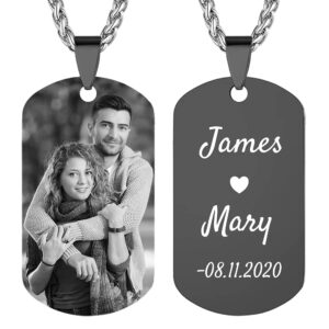 AIPNIS Personalized Custom Photo Picture Text Engraved Stainless Steel Dog Tags Necklace Message Pendant Customized Birthday Gift,Father's Day Gift