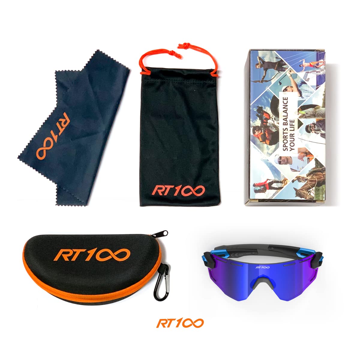 RT100 wrap around frameless Cycling Triathlon Volleyball Blue Sunglasses Women Men