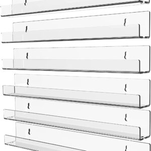 Cq acrylic Invisible Clear Floating Bookshelf - 15" Hanging Wall Mounted Display Shelf for Kids Room, Modern U Shaped Ledge for Books,Picture,Toys, Vinyl Records Wall Display Shelf,Pack of 6