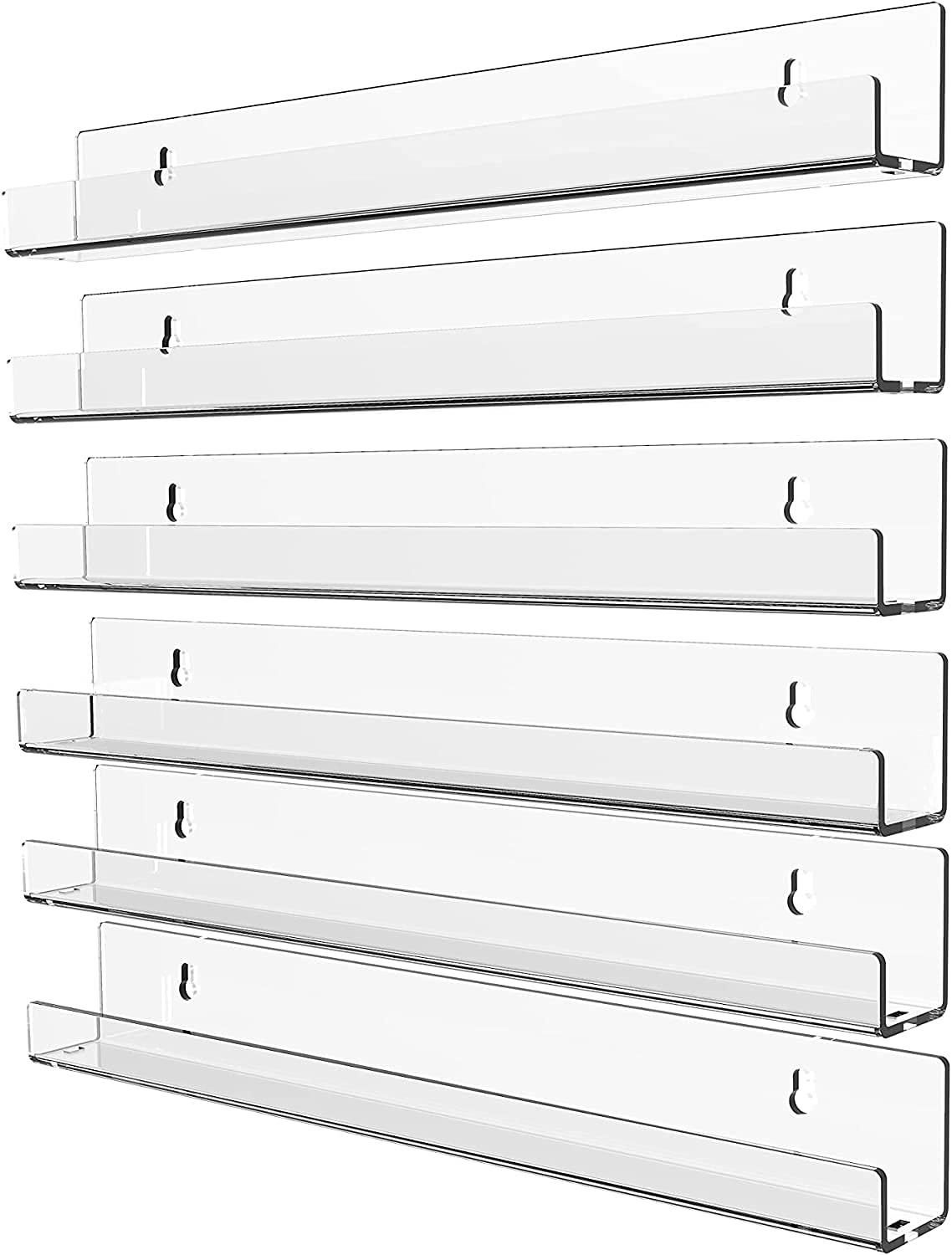 Cq acrylic Invisible Clear Floating Bookshelf - 15" Hanging Wall Mounted Display Shelf for Kids Room, Modern U Shaped Ledge for Books,Picture,Toys, Vinyl Records Wall Display Shelf,Pack of 6