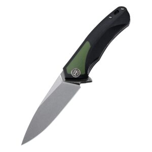 petrified fish pf838 3.74" d2 steel folding knife outdoor tactical pocket knives g10 handle camping hunting cutter edc tool (green, stonewash)