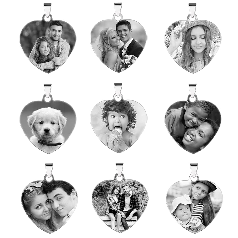 AIPNIS Personalized Custom Photo Text Engraved Stainless Steel Heart Necklace Dog Tags Necklace Message Pendant Customized Birthday Gift