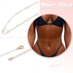 Vivilly Pearl Waist Chain Gold Simple Belly Chains Beach Waist Jewelry Accessories for Women and Girls (Gold)