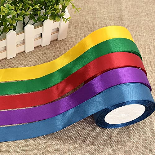 TONIFUL 1 Inch x 125 Yards 5 Colors Satin Ribbon Rolls, Mixed Bright Dark Gorgeous Color Set Fabric Ribbon for Gift Wrapping Embellish Wedding Birthday Party Decoration Bow Making Floral Craft Sewing