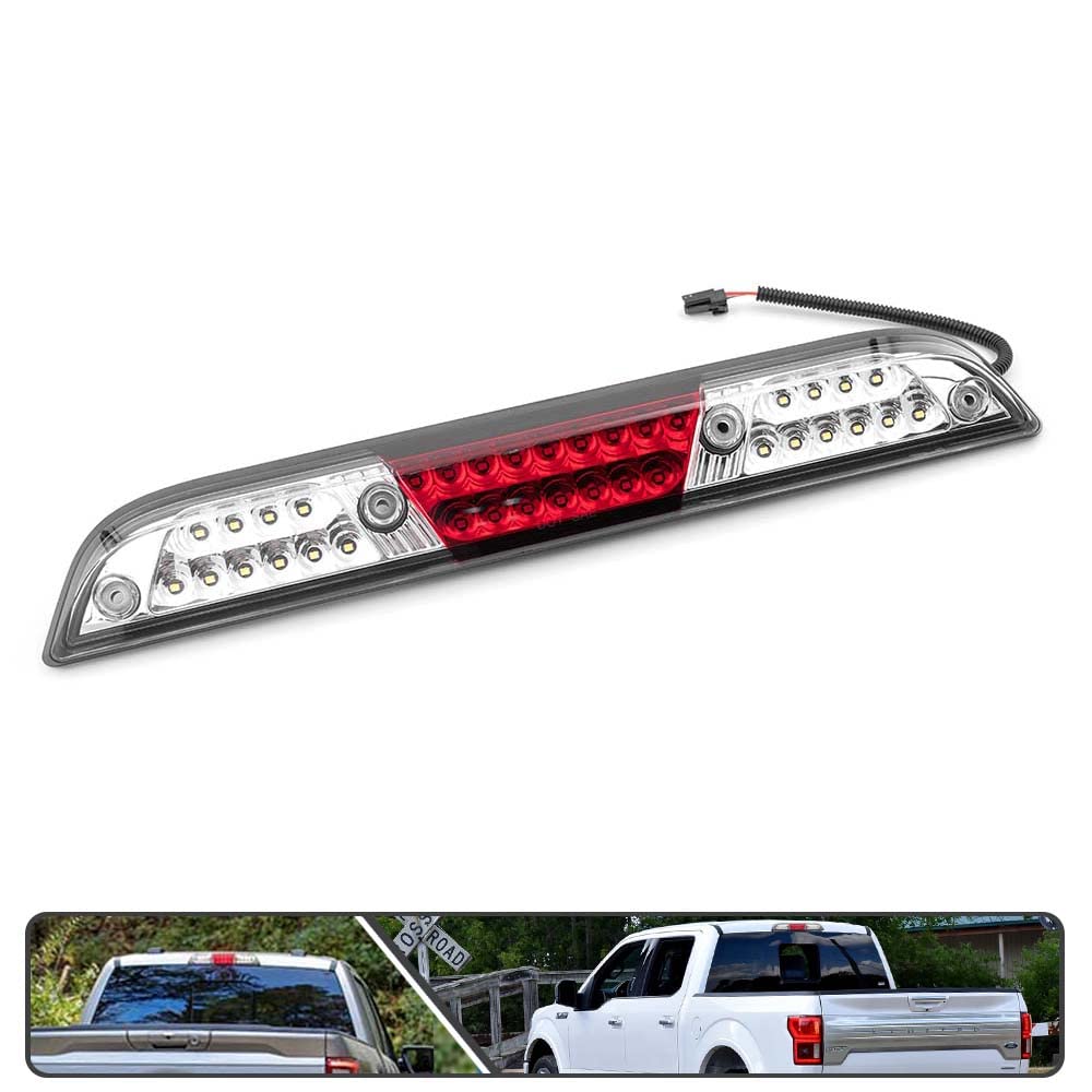 Clear Lens Red/white LED 3rd Third Brake Light for 2017-2021 Ford F-250 F-350 F-450 Super Duty with Strobe Feature Cargo/reverse lamp OEM High Mount Brake Lamp