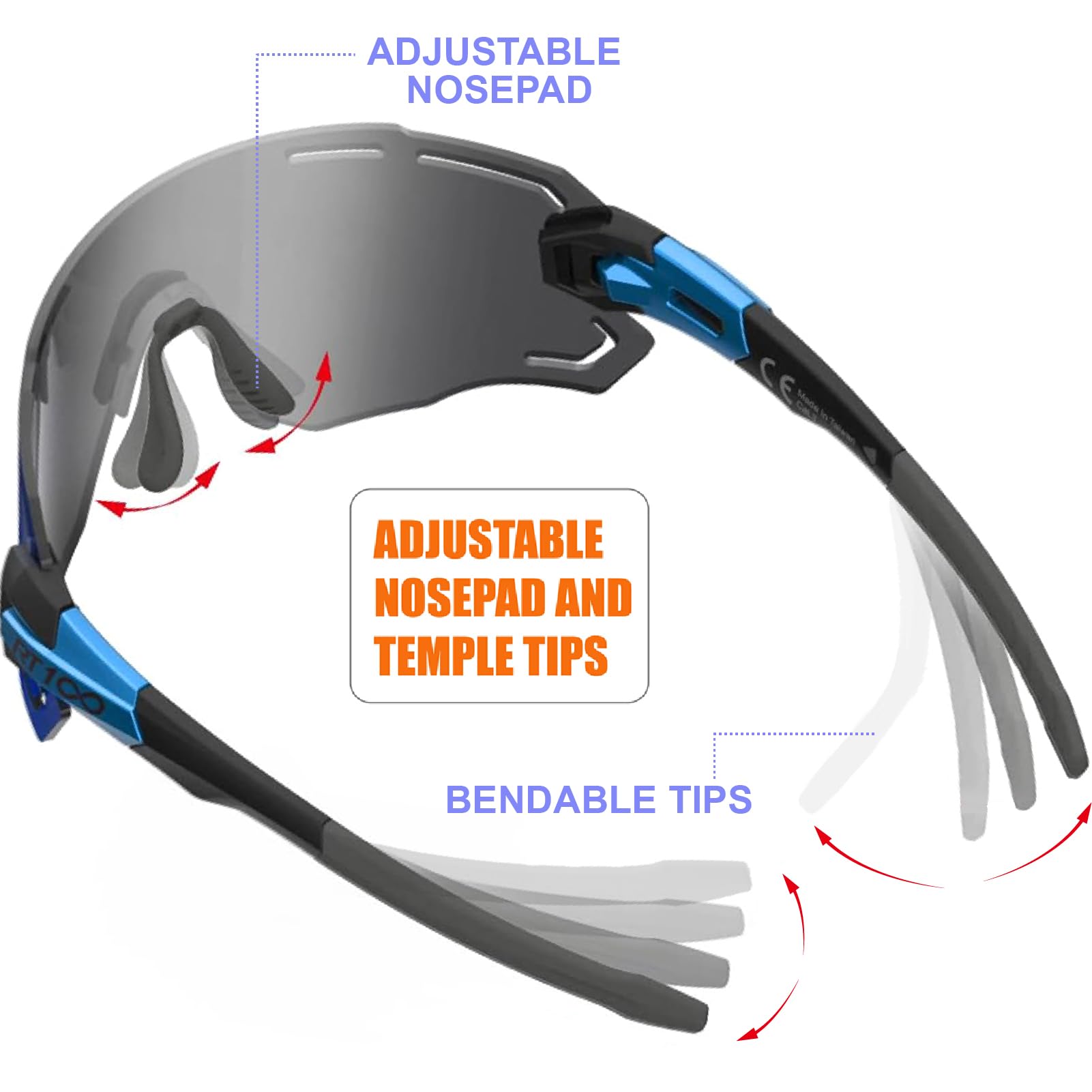 RT100 wrap around frameless Cycling Triathlon Volleyball Blue Sunglasses Women Men