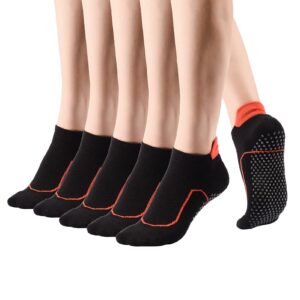 teebulen women's 5 pairs black padded anti slip odor resistant grips compression low cut yoga barre pilate socks,size 4-9