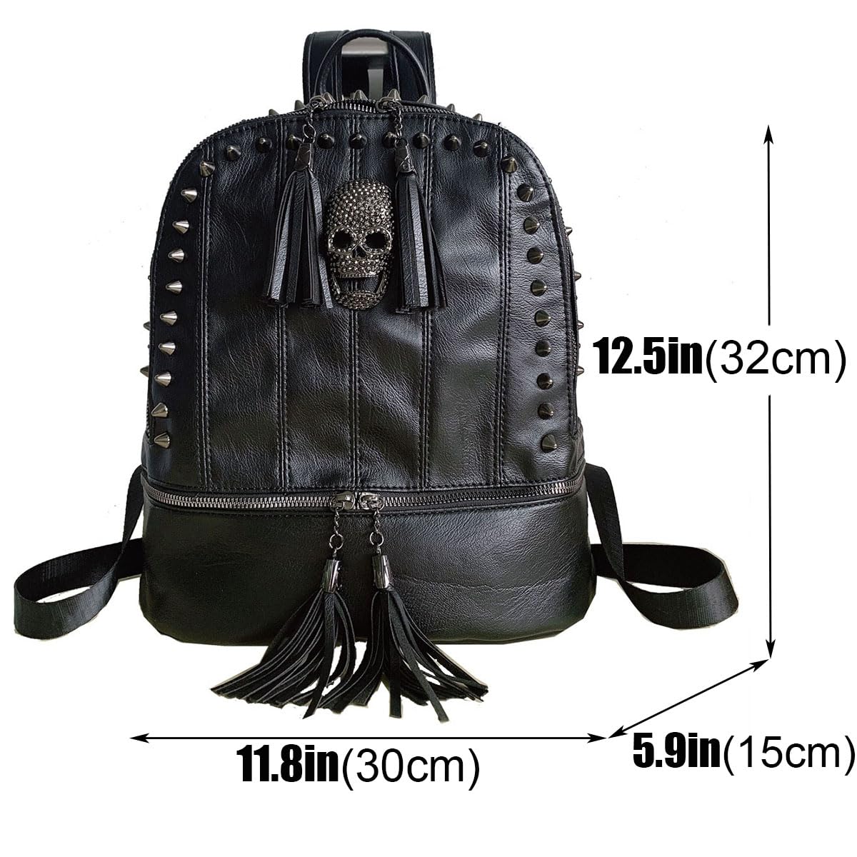 YOUNXSL Women Skull Rivet Backpack Purse Fashion PU Leather Designer Travel Bag Ladies Shoulder Bags(Black)