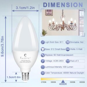 Sailstar Candelabra Light Bulbs 60 Watt Equivalent, 4000K Natural Daylight, 5W E12 Small Base Type B LED Bulbs, 500 Lumens, Chandelier Ceiling Fan Light Bulbs, CRI 85, Non-dimmable, Pack of 3