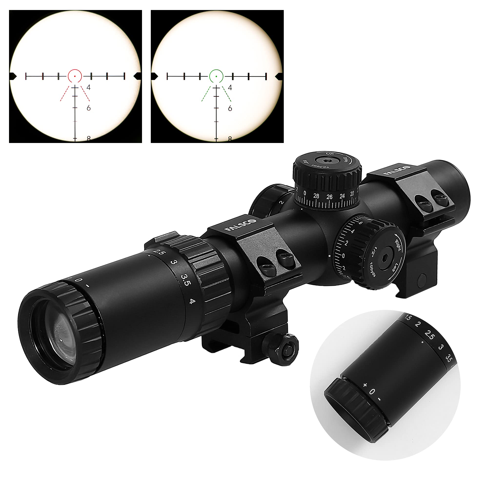 FALSCO 1.25-4X24 Four Times Scope Short Rifle Scope with Red Green Illuminated Reticle