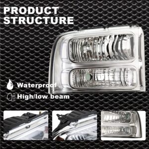 G-PLUS Headlights Assembly, Compatible with Ford F250 F350 Super Duty 2005 2006 2007 Bumper Headlamp, Clear lens Chrome Housing Clear Reflector