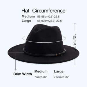 Wide Brim Fedora Hats for Women and Men Classic Felt Panama Hat Men's Two Tone Dress Hat with Belt Buckle Black