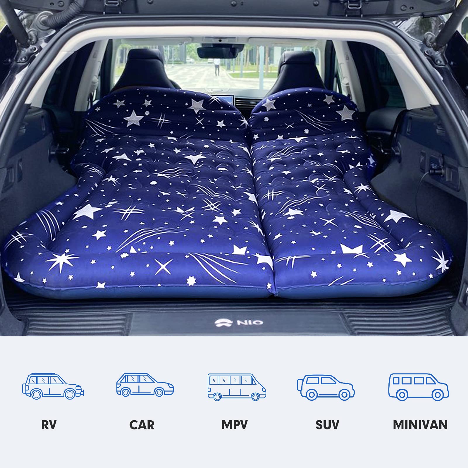 YEPLINS SUV Air Mattress Camping Bed Cushion Pillow, Inflatable, Car Portable Bed Back Seat (Starry Blue)